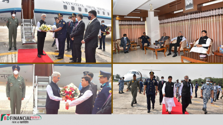 বাংলাদেশ বিমান বাহিনী ঘাঁটি বঙ্গবন্ধু-তে ভারতীয় পররাষ্ট্রমন্ত্রীকে উষ্ণ অভ্যর্থনা
