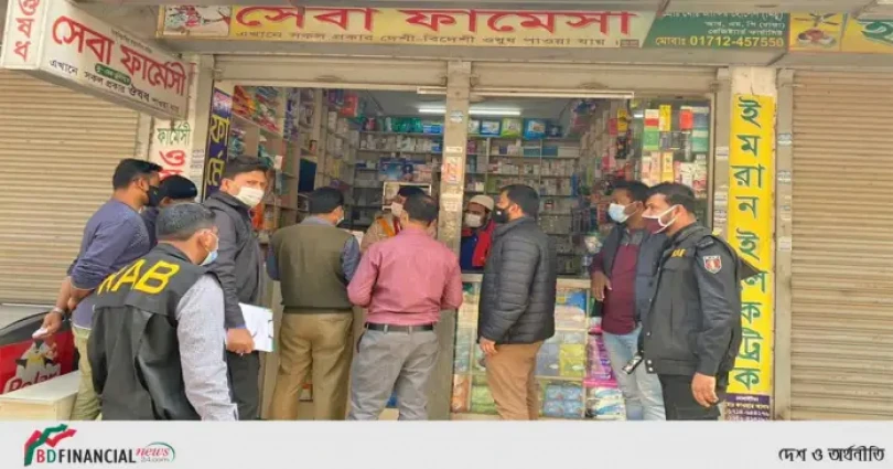 ৩টি পৃথক ফার্মেসিকে অনুমোদনহীন ও আমদানি নিষিদ্ধ ঔষধ বিক্রয়ের অভিযোগে অর্থদন্ড করেছে র্যাব-৪ এর ভ্রাম্যমান আদালত