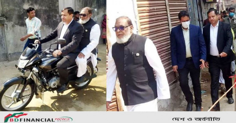 মুক্তিযুদ্ধবিষয়ক মন্ত্রীকে মোটরসাইকেলের পেছনে নিয়ে নির্মাণাধীন রাস্তা ঘুরে দেখালেন মো. জাহাঙ্গীর আলম