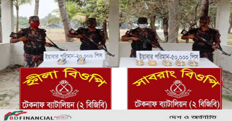 টেকনাফ সীমান্তে পৃথক অভিযান চালিয়ে ৭০ হাজার ইয়াবা উদ্ধার করেছে বিজিবি