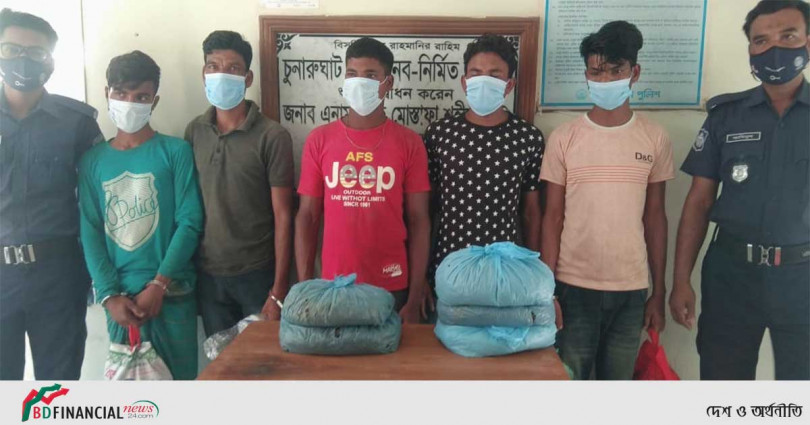 চুনারুঘাট থানা পুলিশের বিশেষ অভিযান: মাদকসহ গ্রেফতার ৫