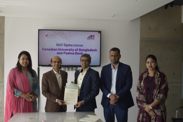 পদ্মা ব্যাংক ও কানাডিয়ান ইউনিভার্সিটির মধ্যে সমঝোতা চুক্তি স্বাক্ষর
