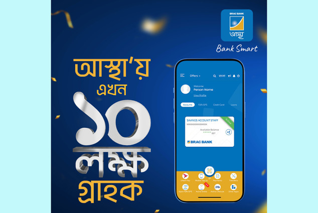 ব্র্যাক ব্যাংক ‘আস্থা’ অ্যাপে ১০ লাখ গ্রাহকের মাইলফলক অর্জন এক মাসে ২০,০০০ কোটি টাকা লেনদেনের রেকর্ড